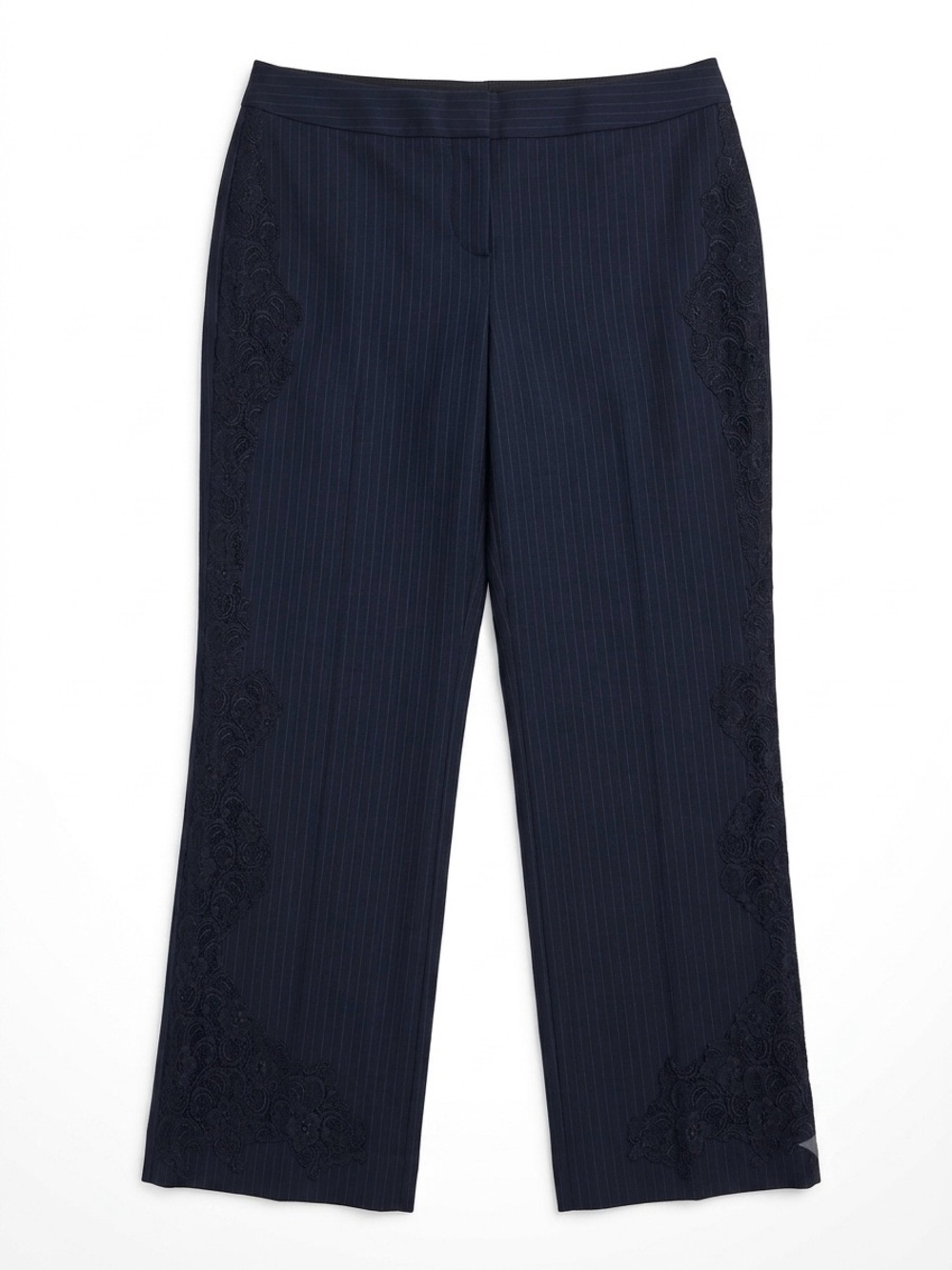 Express Stretch Vintage Y2K Pinstripe Lace Trim Trousers Pants Wool-Blend 13/14